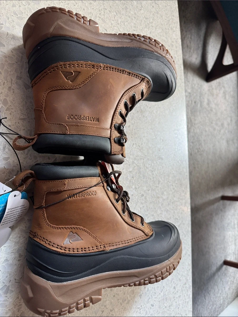 Ozark Trail Brown and Black Leather Waterproof Insulated Men's Snow Boots